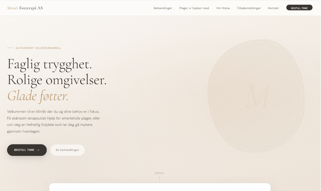 Skjermbilde av monasfotterapi.no — nettside levert av ScaleMedia